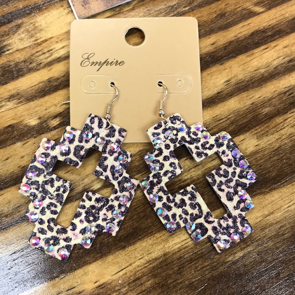 Faux leather leopard print earrings